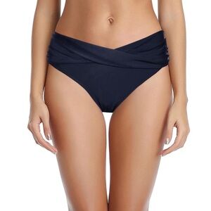 OCEANBLUES Classic Black Criss Cross Waist Full Coverage Bikini Bottom - Size XL